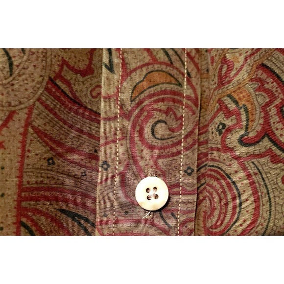 TOMMY HILFIEGER Vtg.90's ST.PATRICK DAY OLIVE GREEN LS. ALL Paisley Button Up Lg - Picture 3 of 12